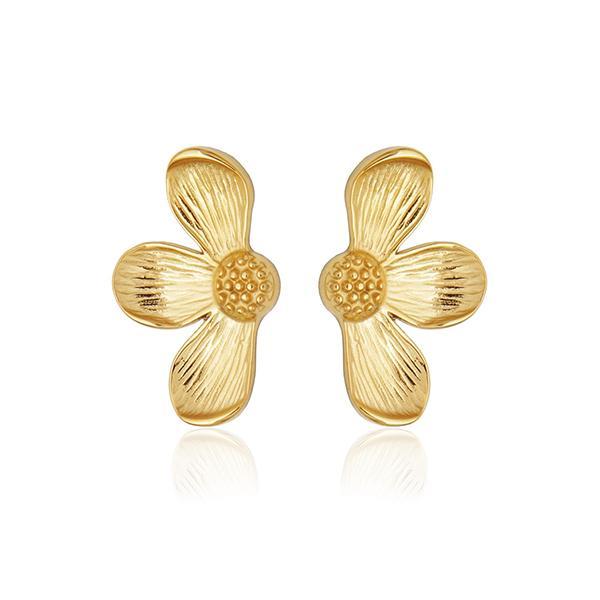 CJ STEELX Textured Half Flower Statement Stud Earrings - Gold