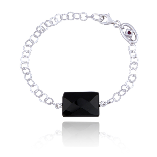 BR1L9732-W-8 Midnight Black Agate Bracelet Size 8