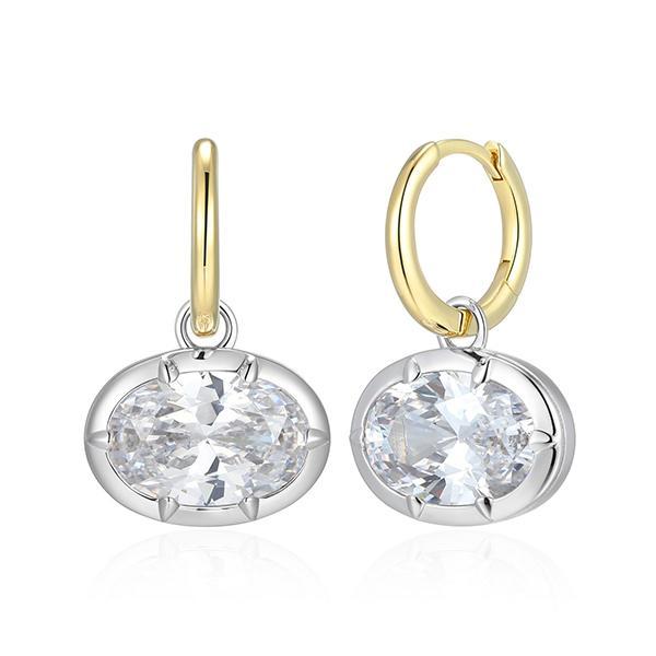 ER2AWCS97-2T Sterling Silver Diamondlite Cubic Zirconia Bezel Set 2 in 1Eastwest Huggie Two Tone Earrings