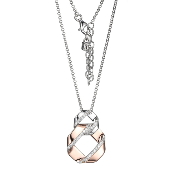 NR0LBGN0-2T Lattice Cubic Zirconia Intertwined Circle Two Tone Necklace