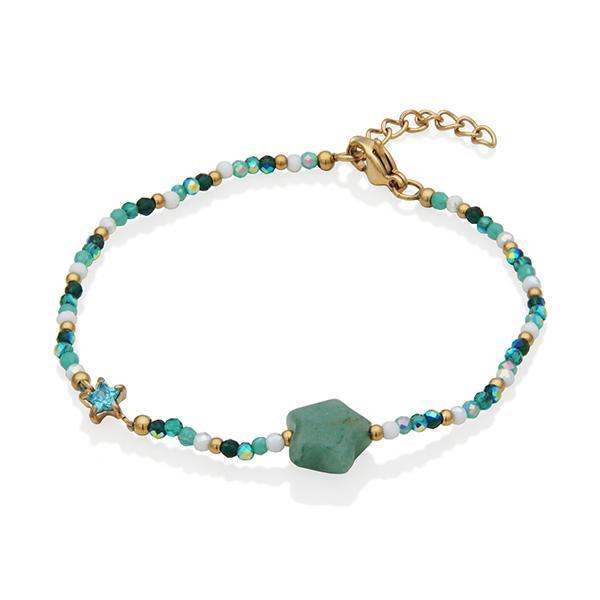 CJ STEELX  Semi Precious Bead with Star Charm Bracelet Size 6.75 - Gold