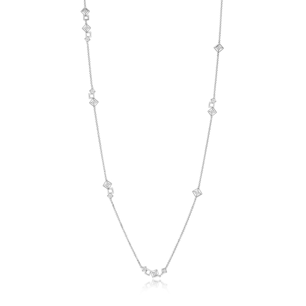 NR0LBJF0-W Neogeo Cubic Zirconia Square Long Station Necklace