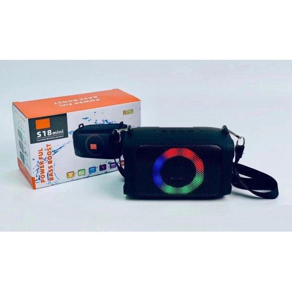 Cube Drum Style RGB LED Ring Light Portable Wireless Bluetooth Speaker with Carrying Strap KIS18mini for Universal Cell Phone And Bluetooth Device - Black