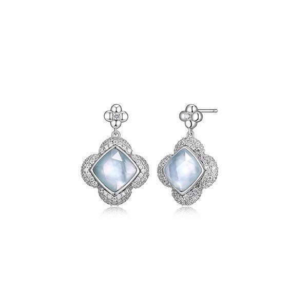 ER2Q0EL-W Sterling Silver "Bliss" Cushion Cut Clover Earrings