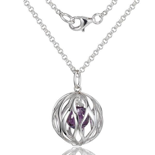 NR3LAEZ24-W-30 Sterling Silver Purple 10 mm Cubic Zirconia Circle Cage Necklace  Size 30