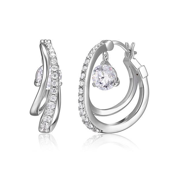 ER2LCFP00-W Sterling Silver GLIMMER 6.5mm Round Cubic Zirconia Double Hoop Earrings