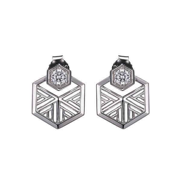 ER2LCDZ00-W Sterling Silver LATTICE Hexagon Cubic Zirconia Earrings