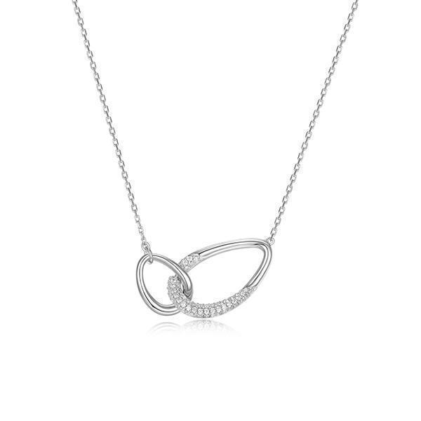 NR0LBQ9-W "Caramel" Interlocking Oval Link and Pave Cubic Zirconia Necklace