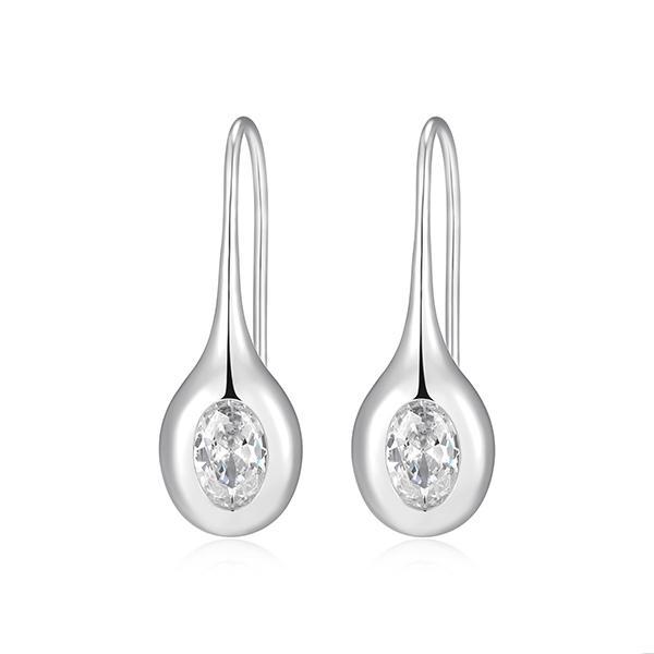 ER2AVUF00-W Sterling Silver Puffy Bezel Oval Diamondlite Cubic Zirconia Teardrop Earrings