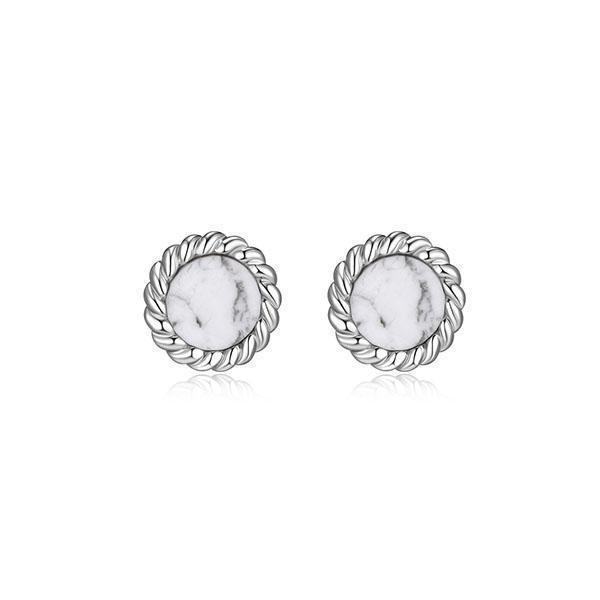 ER2LCLJ-W "Nautical" 6mm Round Howlite Drop with Rope Trim Stud Earrings