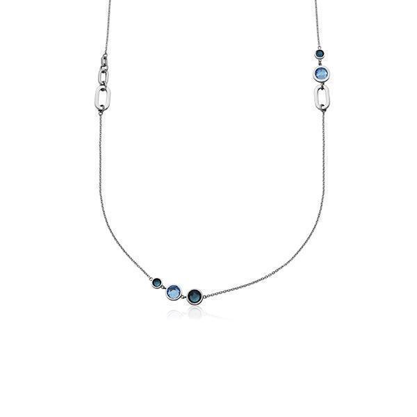 CJ Steelx Blue Crystal Link Station Stainless Steel Necklace