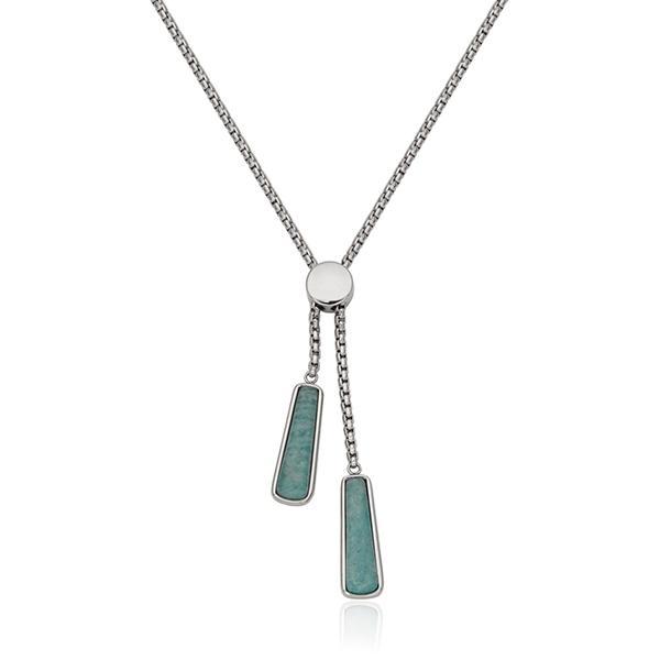 CJ STEELX Amazonite Adjustable Bolo Long Necklace SIze 32 - Silver