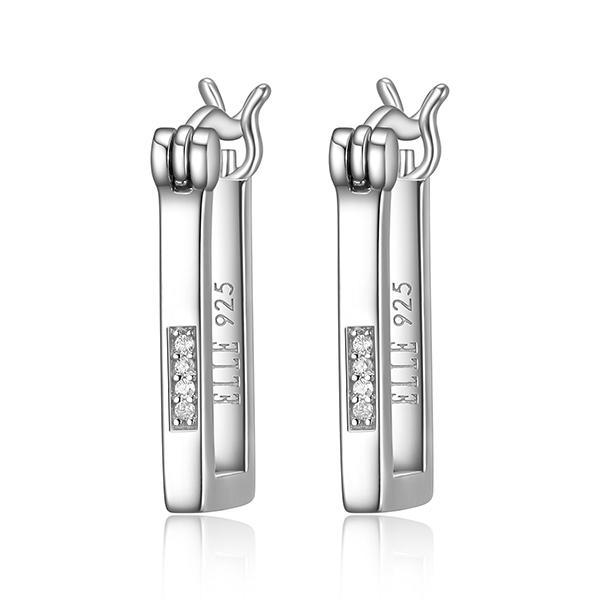 ER2LCGQ00-W Sterling Silver HORIZON Rectangular Cubic Zirconia Hoop Earrings