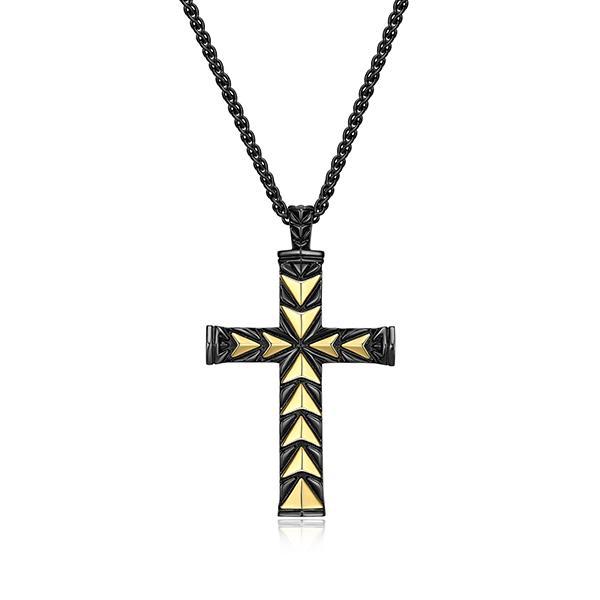 Sterling silver CJ Ethos CHEVRON 2 tone Cross pendant - 24"