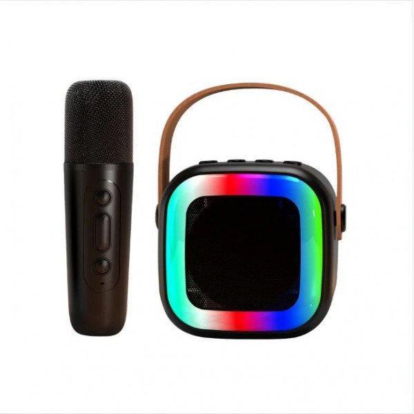 RGB LED Cube Bluetooth Speaker with Wireless Microphone & Carry Handle - Portable Karaoke System KICRX172 for Universal Cell Phone And Bluetooth Device - Black