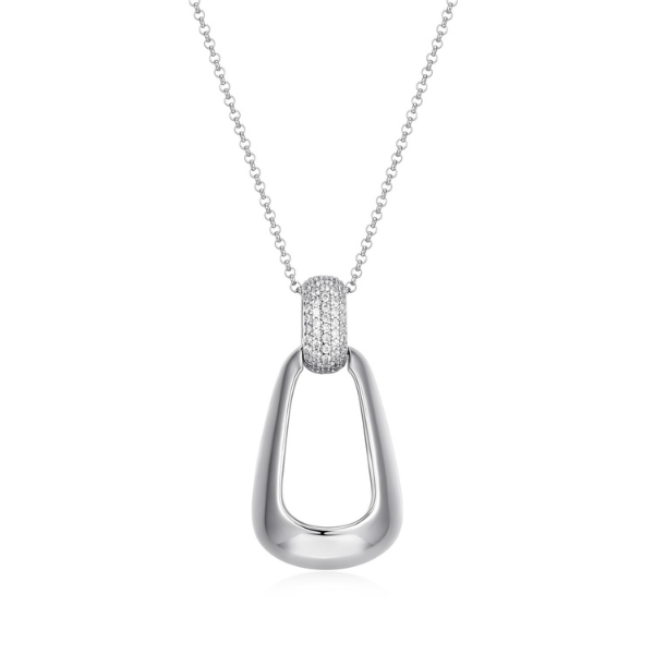 NR0LBZX0-W Citadel Cubic Zirconia Oblong Pendant Long Necklace