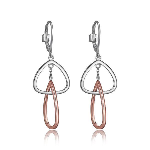ER2LCBHA0-2T Sterling Silver TRINITY Double Link Dangle Leverback Two Tone Earrings