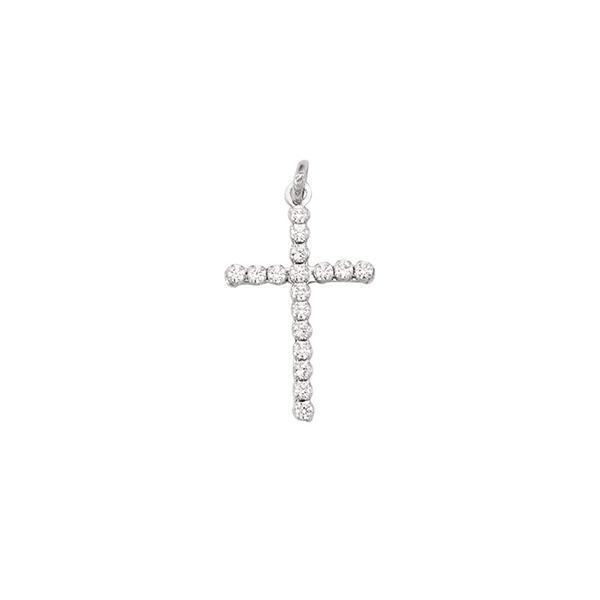 18K White Gold Cross Pendant with Cubic Zirconia