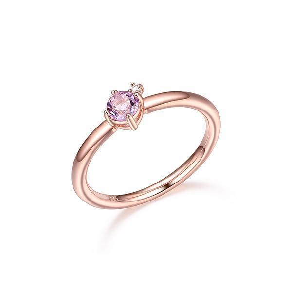 Diamondlite Cubic Zirconia and 4mm Round Pink Amethyst Ring - Rose - Size 7