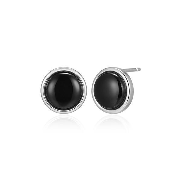 ER2LCV627-W Sterling Silver LUSTRE Genuine Cabochon Black Agate Stud Earrings