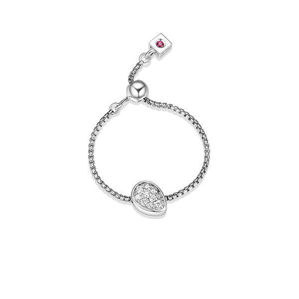 RR4LAD9-W "Lake Mirror" Sterling Silver Oviform Pave Cubic Zirconia Adjustable Bolo Ring