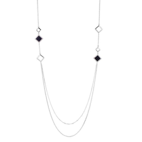 NR0LBGVA-W Nefer Cubic Zirconia Blue Gold Stone Station Necklace