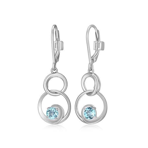 ER2LCSY12-W Sterling Silver SWIRL 4MM Round Blue Topaz Circle Link Dangle Earrings