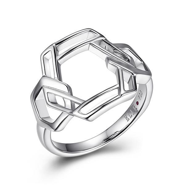 RR4LABTA0-W-6 Sterling Silver LATTICE Hexagon Ring Size 6