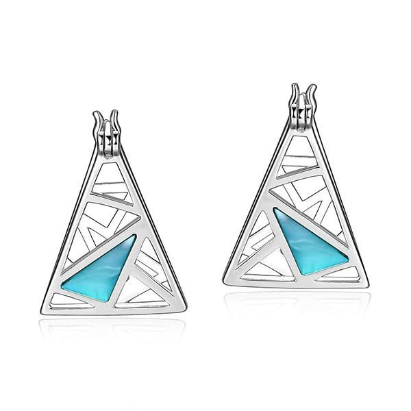ER2LC7GBB-W Sterling Silver Dyed Blue Mother of Pearl Triangle Hoop Earrings