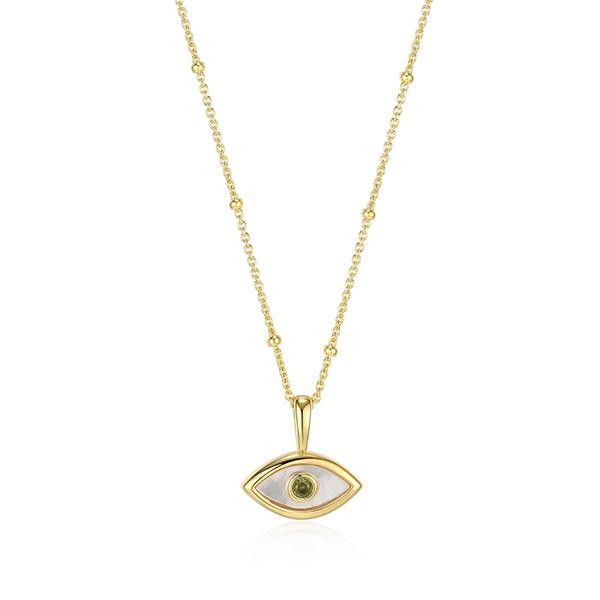 N33AXLHA9-Y-16 Sterling Silver Mother of Pearl and Topaz Evil Eye Pendant Necklace Size 16