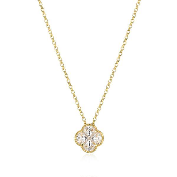 N33AUY000-Y-18 Sterling Silver Diamondlite Cubic Zirconia Clover Adjustable Pendant Necklace Sie 18