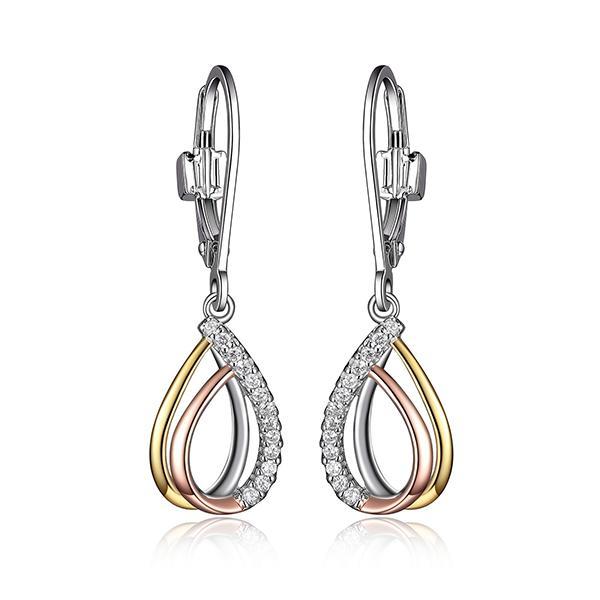 ER2LCCN00-3T Sterling Silver Cubic Zirconia Teardrop Three Tone Leverback Earrings