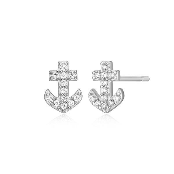 CJ Monte sterling silver lab­-created diamond anchor stud earrings