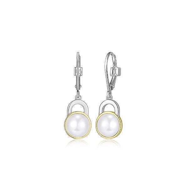 ER2LCQ6-2T "Parallel" Sterling Silver Bezel Set with White Pearl Lever Back Earrings