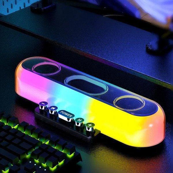 Rhythmic Surrond RGB LED Light Sound Bar Bluetooth Speaker with Keyboard-Style Controls Z10 for Universal Cell Phone And Bluetooth Device - Black