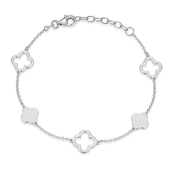 BR1ADSRA0-W-6.5 Sterling Silver Open Clover Station Bracelet Size 6.5