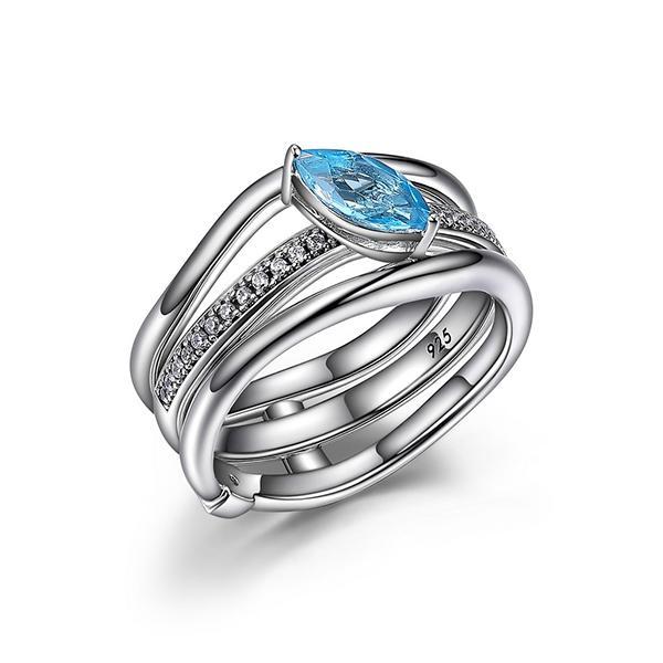 RR4LA9K12-W-7 Sterling Silver Genuine Blue Topaz and Cubic Zirconia Wavy Ring Size 7
