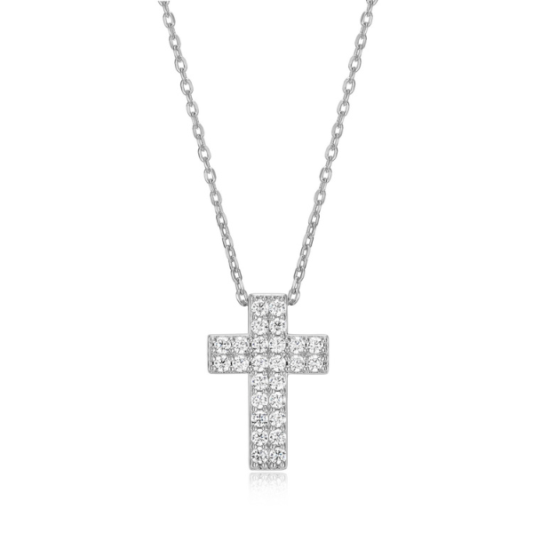 NR0LBZA0-W Humanity Cubic Zirconia Cross Pendant Necklace