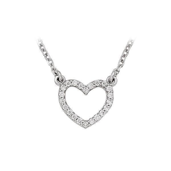 14K White Gold Small Diamond Open Heart Necklace - Silver