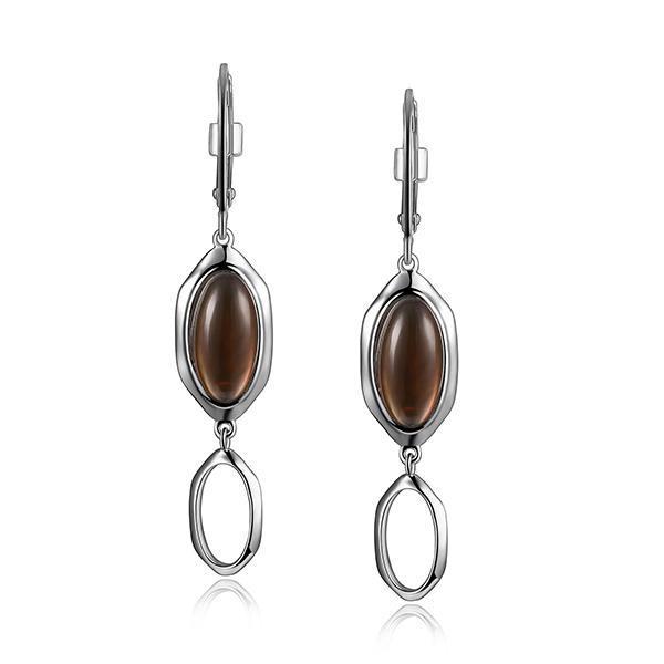 ER2LC7097-W Sterling Silver  White Mother of Pearl and Smokey Quartz Doublet Earrings