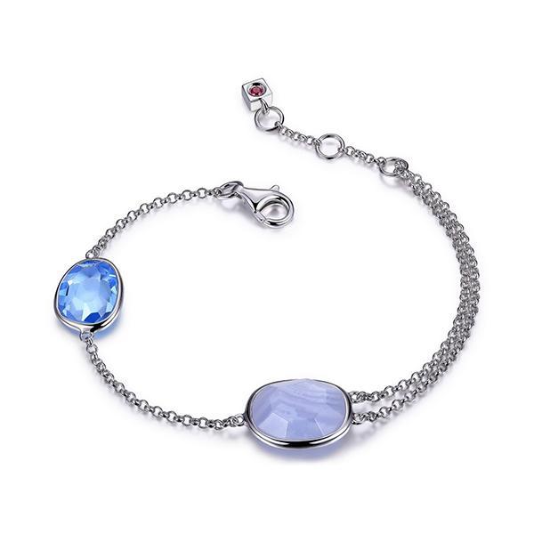 BR1LAA7A-W-6.5 Sugar Melon Lace Agate and Simulated Quartz Bracelet Size 6.5