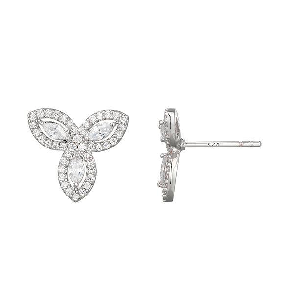 ER2AW0Z00-W Sterling Silver Diamonlite Cubic Zirconia Marquise Trillium Stud Earrings