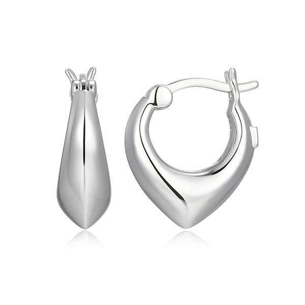 ER2LCVCA0-W Sterling Silver TULIP Puffy Pear Shape Small Hoop Earrings