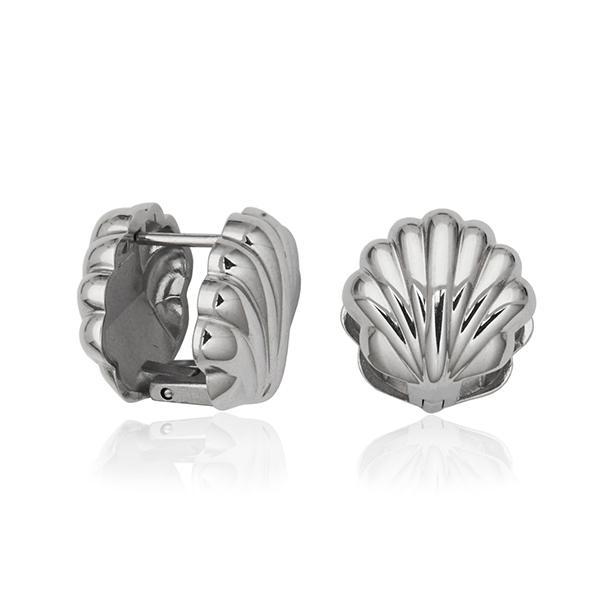 CJ STEELX Seashell Puffy Huggie Earrings - Silver