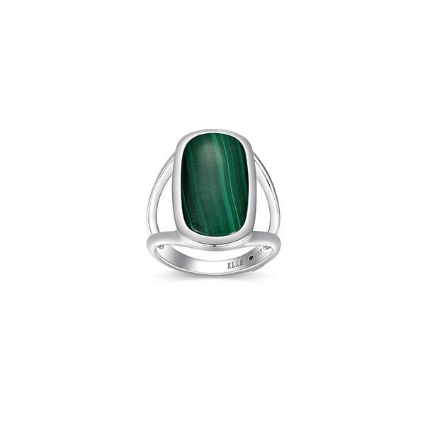 RR4LAJ330-W-7 Sterling Silver ALLURE Emerald Cushion Shape Malachite Statement Ring Size 7