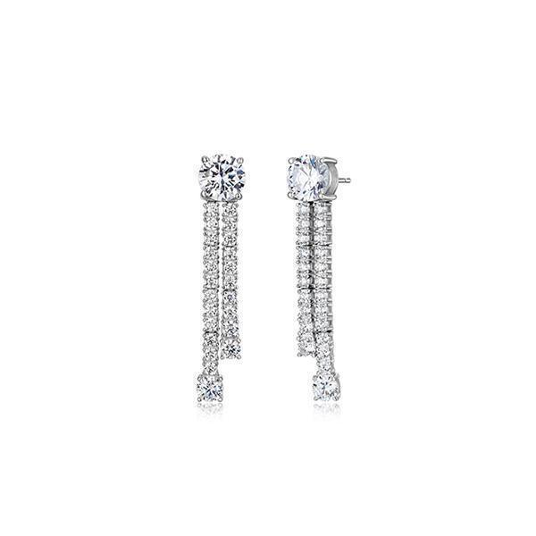 Diamondlite Cubic Zirconia 7mm Round Double Drop Earrings - Silver
