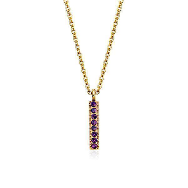 CJ Steelx Amethyst Crystal Birthstone Bar Necklace - February