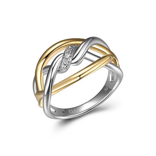RR4LAAT00-W-7 Sterling Silver TWIST Cubic Zirconia Two Tone Open Ring Size 7