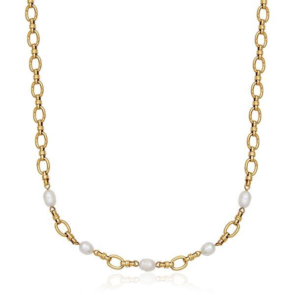 CJ STEELX Fresh Water Pearls Link Necklace Size 18 - Gold