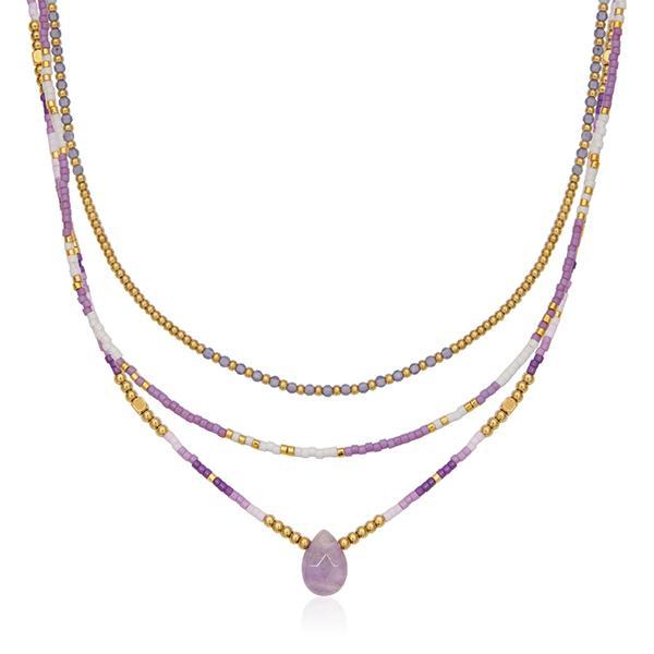 CJ STEELX Semi Precious Stone Three Layer Bead Necklace Size 16 - Gold